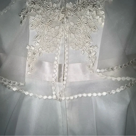 Vintage 1970s Romantic Empire Waist Union Made  White Wedding Gown Size 12 Boho - Picture 13 of 16
